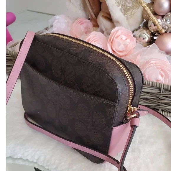 Coach Purse Signature Canvas Brown with pink Set NEW - Picture 5 of 17